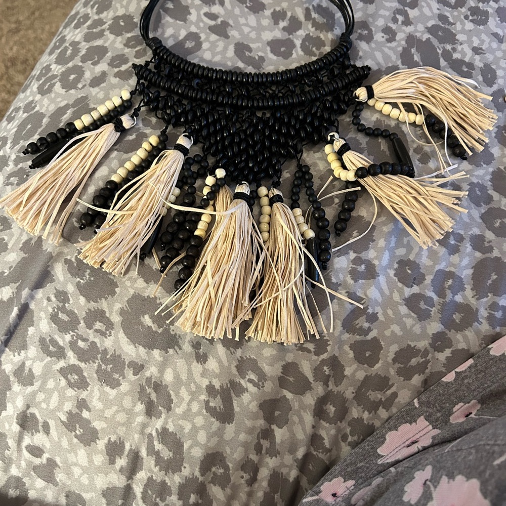 Chico's Black and Cream Tassel Necklace